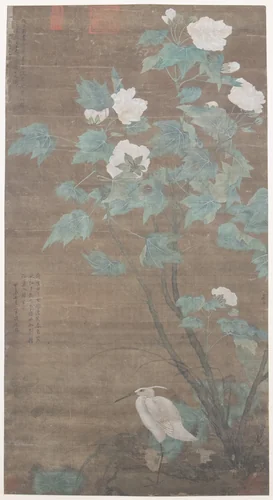 Hibiscus and Egret by Jiang Tingxi, painting, 1724