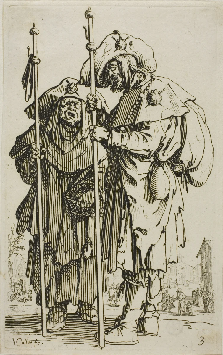 The Two Pilgrims, plate three from The Beggars by Jacques Callot, print, 1617-1627