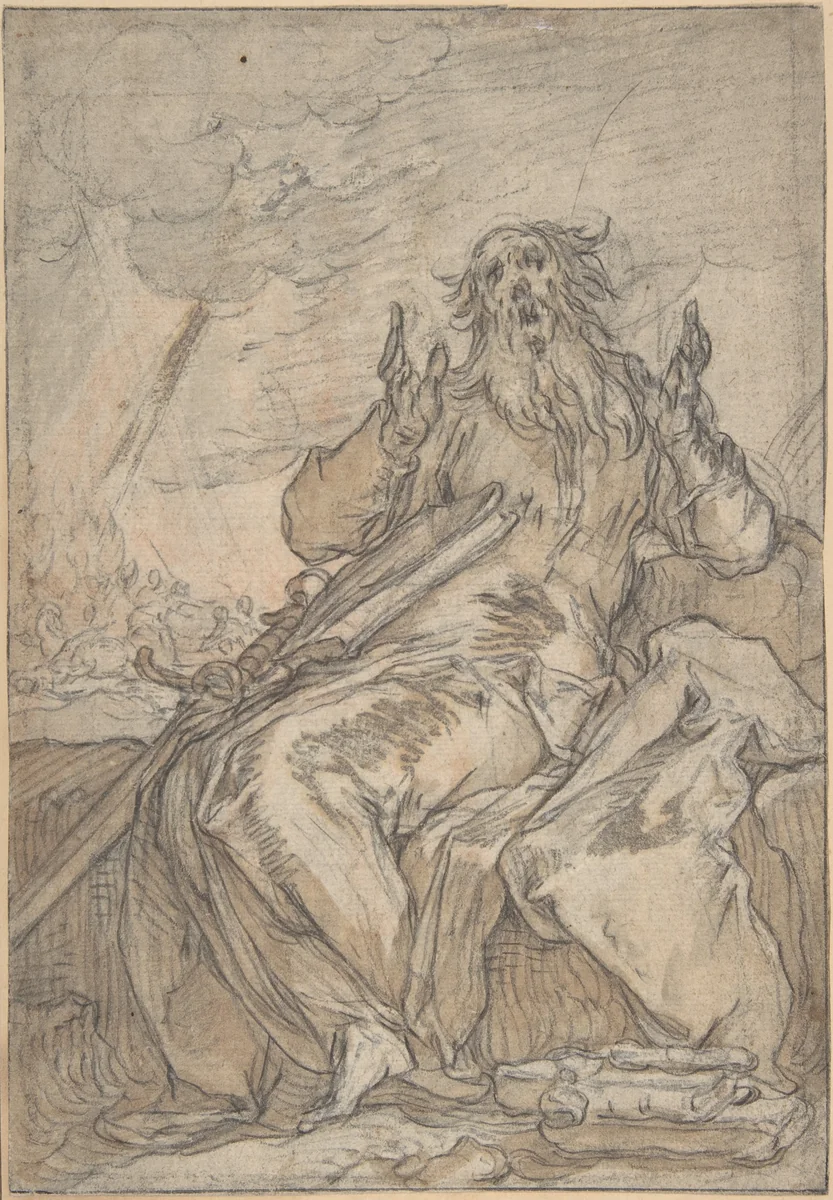 Saint Paul Seated, with his Conversion in the Background (recto); Figure Sketch (verso) by Abraham Bloemaert, drawing, 1580-1651