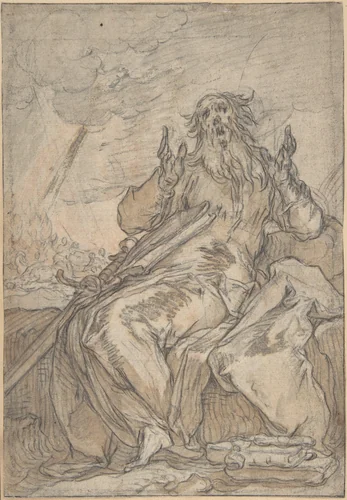 Saint Paul Seated, with his Conversion in the Background (recto); Figure Sketch (verso) by Abraham Bloemaert, drawing, 1580-1651