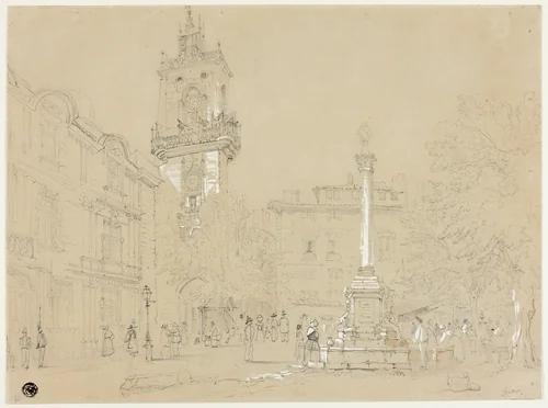 Square in Aix-en-Provence by Samuel Prout, drawing, 1813-1852