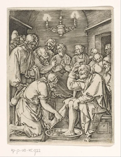 Voetwassing van Petrus by Marcantonio Raimondi, print, 1511-1534