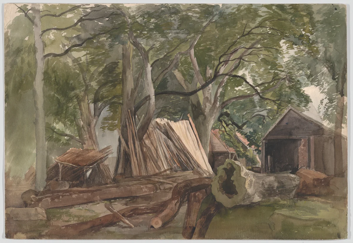 Clearing with a lumber mill by John Middleton, drawing, 1847