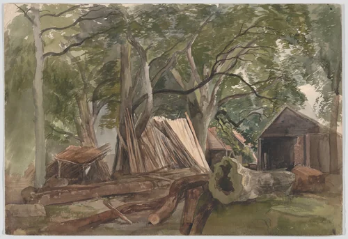 Clearing with a lumber mill by John Middleton, drawing, 1847