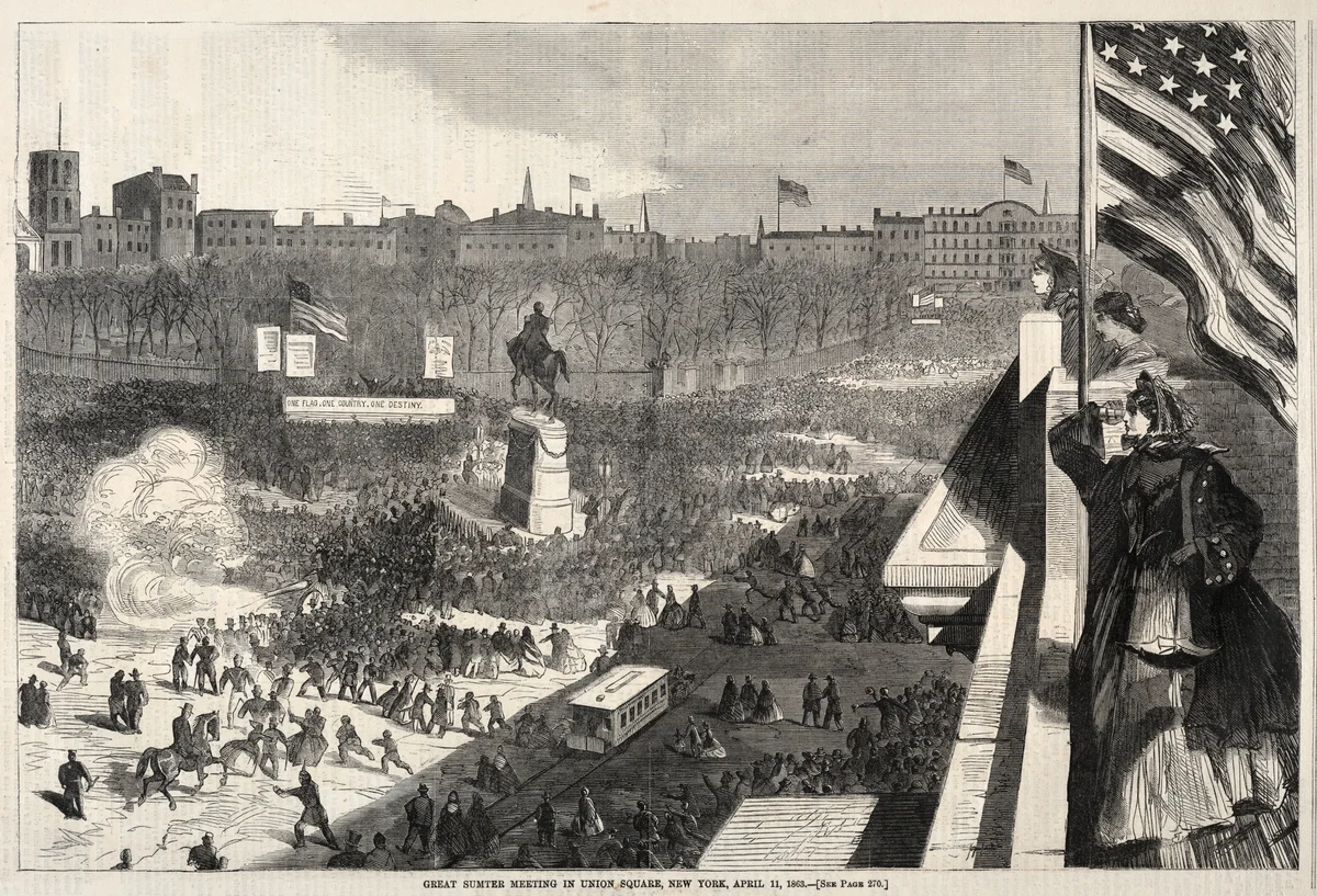 Great Sumter Meeting in Union Square, New York, April 11, 1863 by Winslow Homer, print, 1863