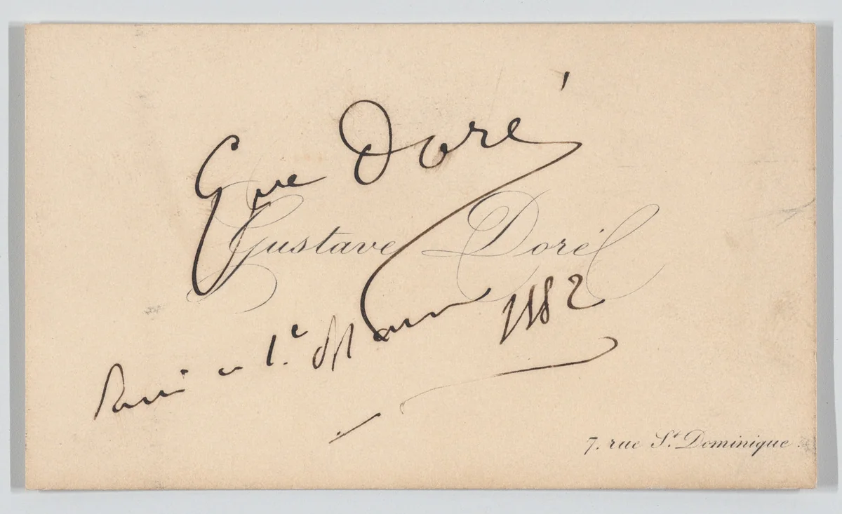 Gustave Doré, calling card by anonymous, print, 1844-1883