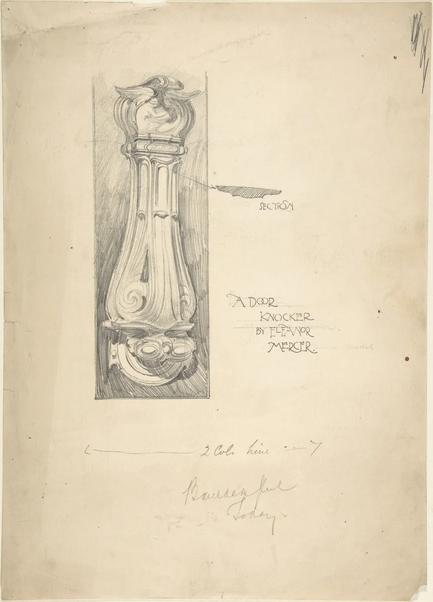 Design for Door Knocker, for "The Builder's Journal" by Eleanor Mercer, drawing, 1886-1896