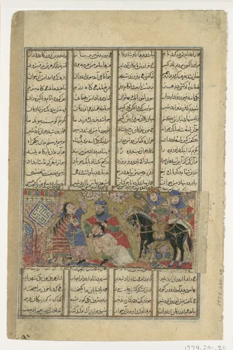 "Faramarz Slays Varazad", Folio from a Shahnama (Book of Kings) of Abu'l Qasim Firdausi by Abu'l Qasim Firdausi, manuscript, 1305-1365