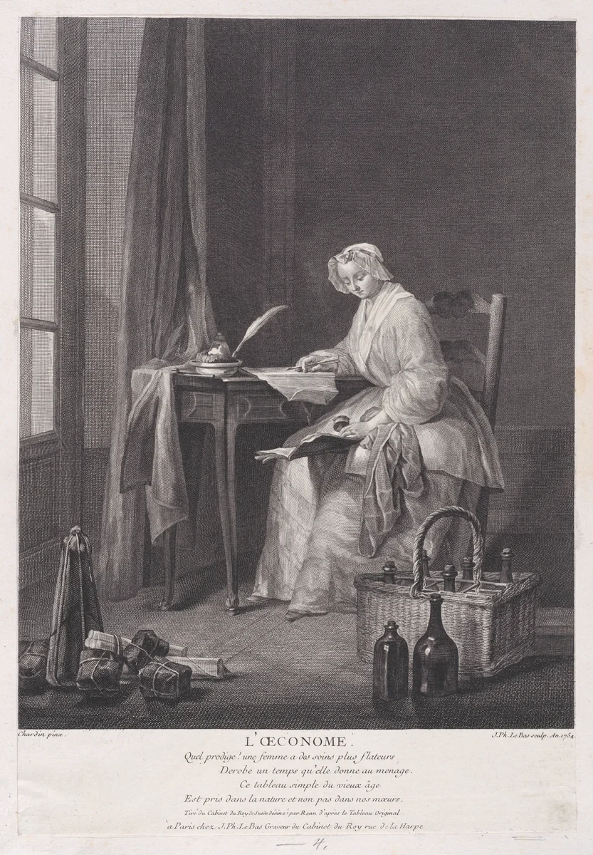 The Thrifty Woman by Jacques-Philippe Le Bas, print, 1754