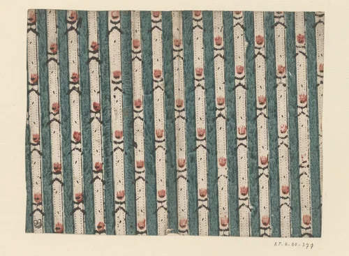 Blad met banenpatroon van tulpen en effen banen met puntenfond by anonymous, print, 1700-1850