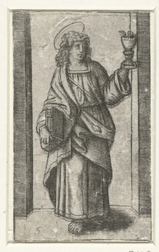 Apostel Johannes de Evangelist met miskelk by Marcantonio Raimondi, print, 1517-1527