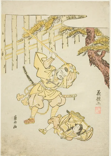 Yoshitsune and Benkei at Ataka barrier by Ran-u, print, 1765