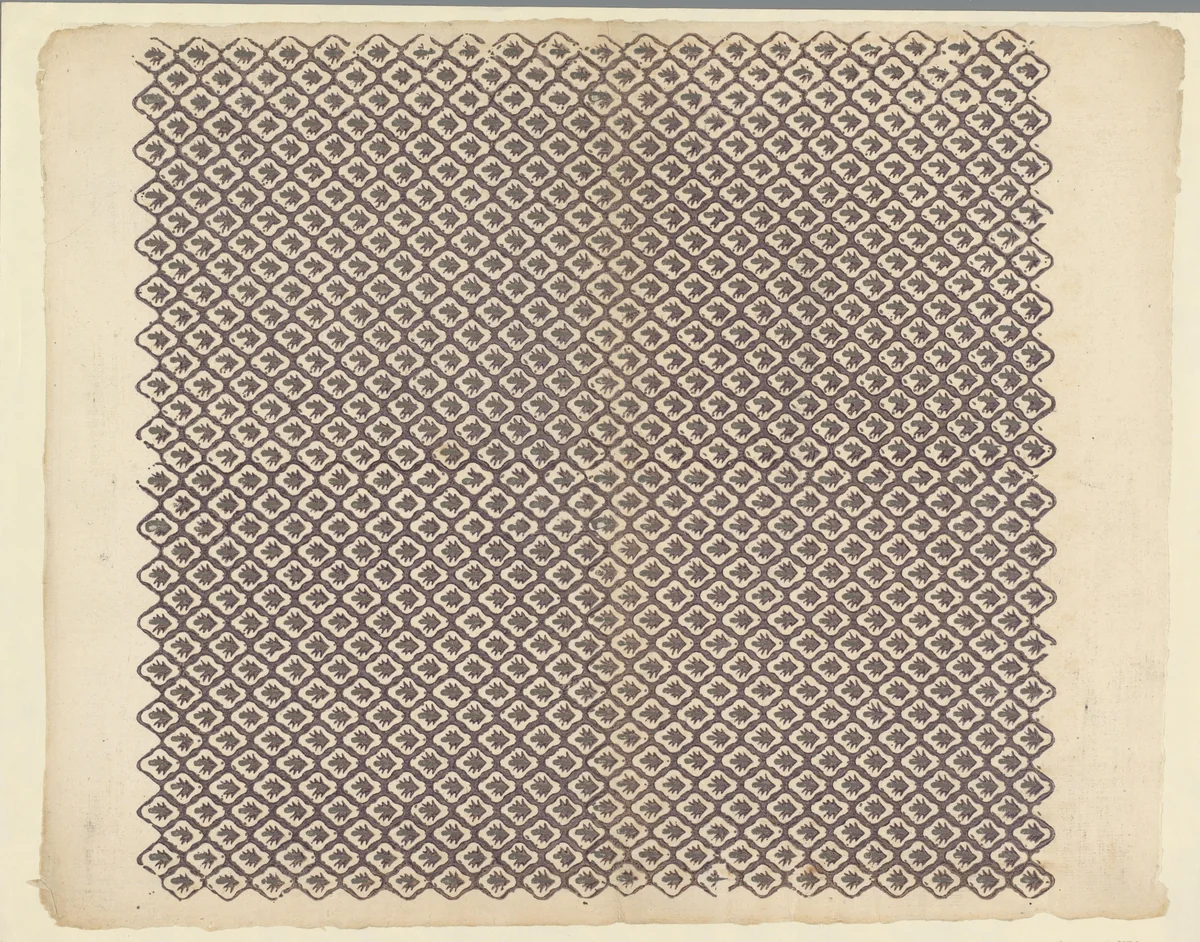 Blad met ruitenpatroon met bladmotief by anonymous, print, 1750-1950