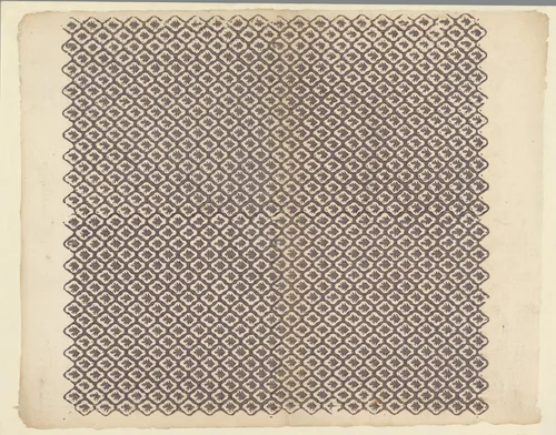 Blad met ruitenpatroon met bladmotief by anonymous, print, 1750-1950