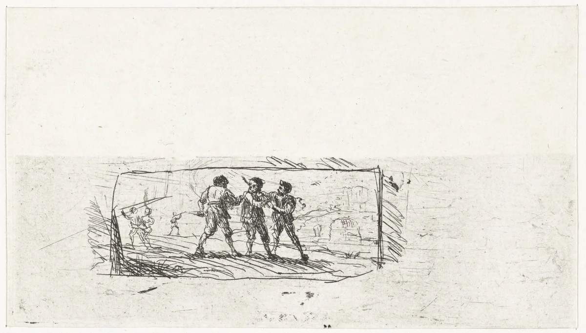 Studie voor een scène met struikrovers by Claude Lorrain, print, 1631-1633