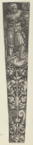 Design for a Dagger Sheath, with Executioner and Head of John the Baptist by Heinrich Aldegrever, print, 1529