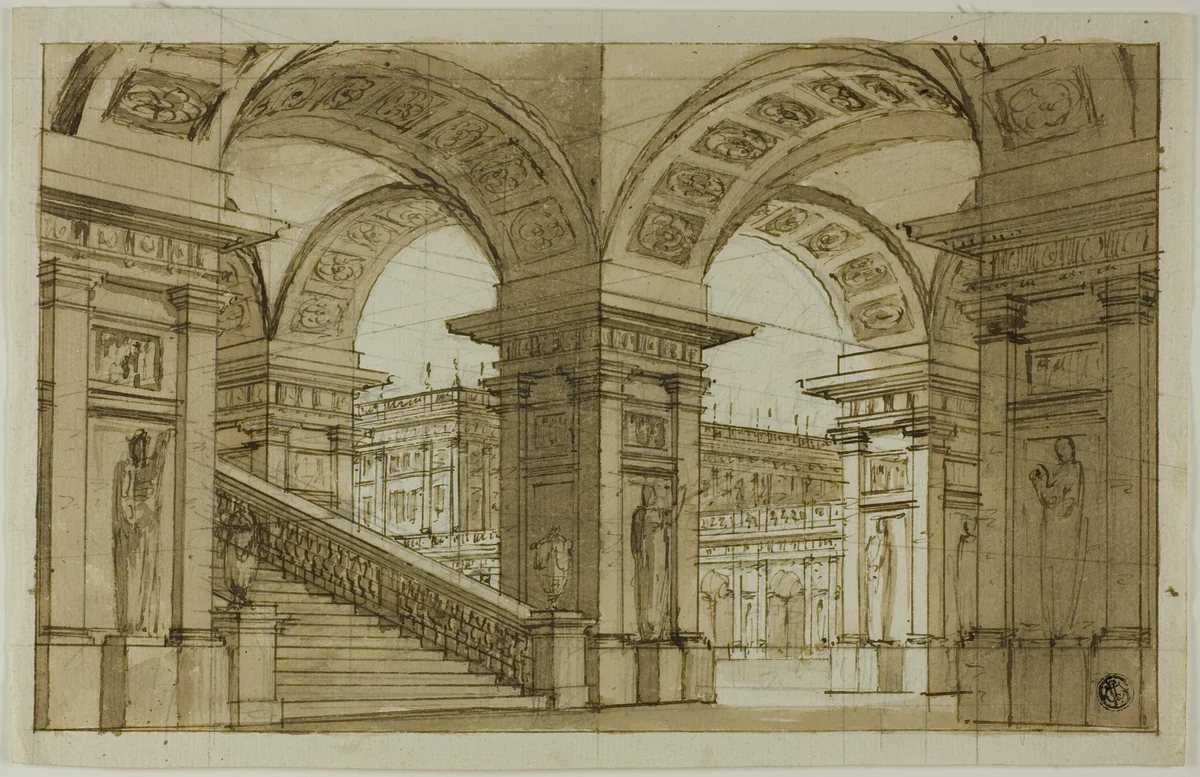 Stage Setting by Ferdinando Galli Bibiena, drawing, 1677-1799