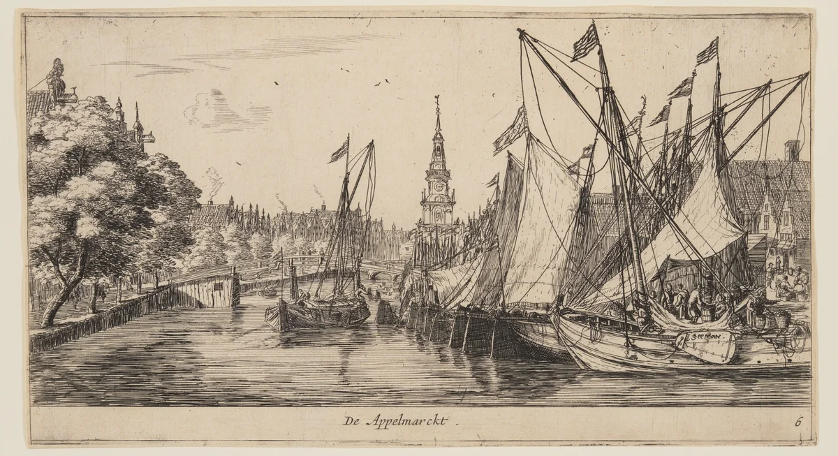 De Appelmarckt, from Views of Amsterdam by Reinier Nooms, print, 1660