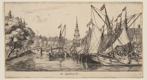 De Appelmarckt, from Views of Amsterdam by Reinier Nooms, print, 1660