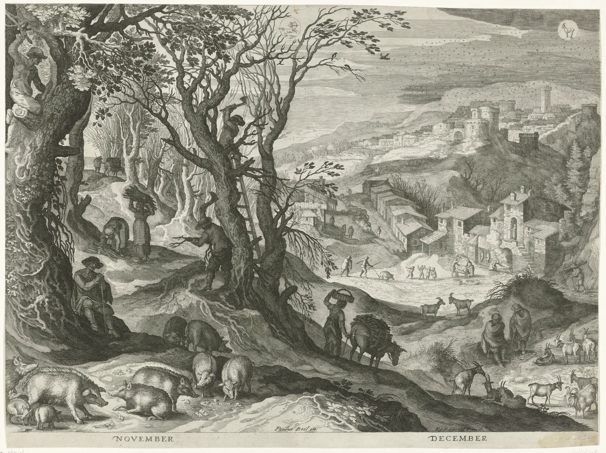 November en december by Aegidius Sadeler, print, 1615