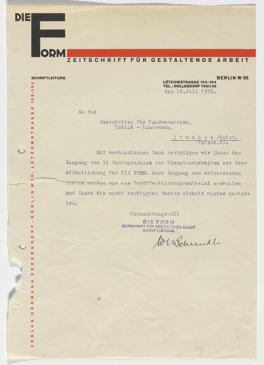 Die Form magazine letterhead by Joost Schmidt, design, 1926