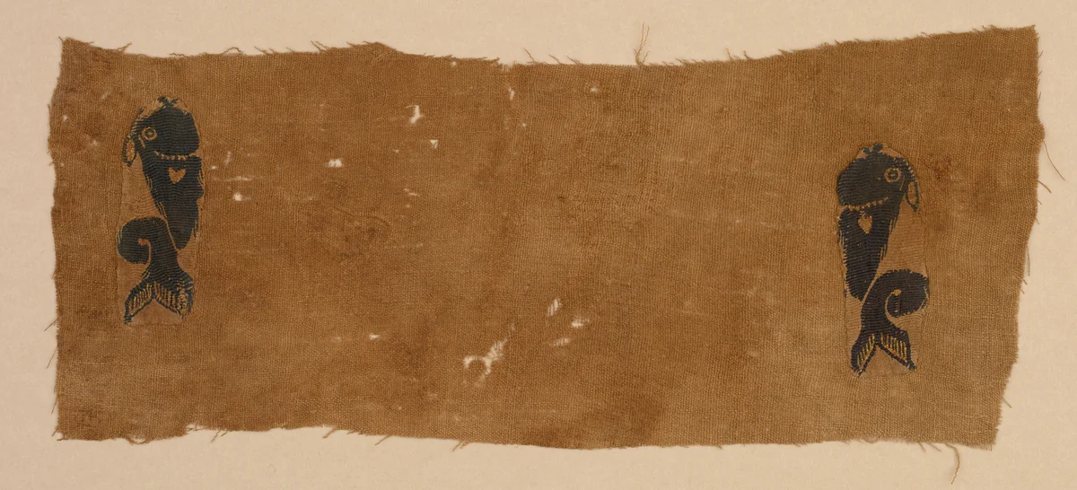 Two Fragments from a Curtain: Dolphins by Unknown, textile, 400-599