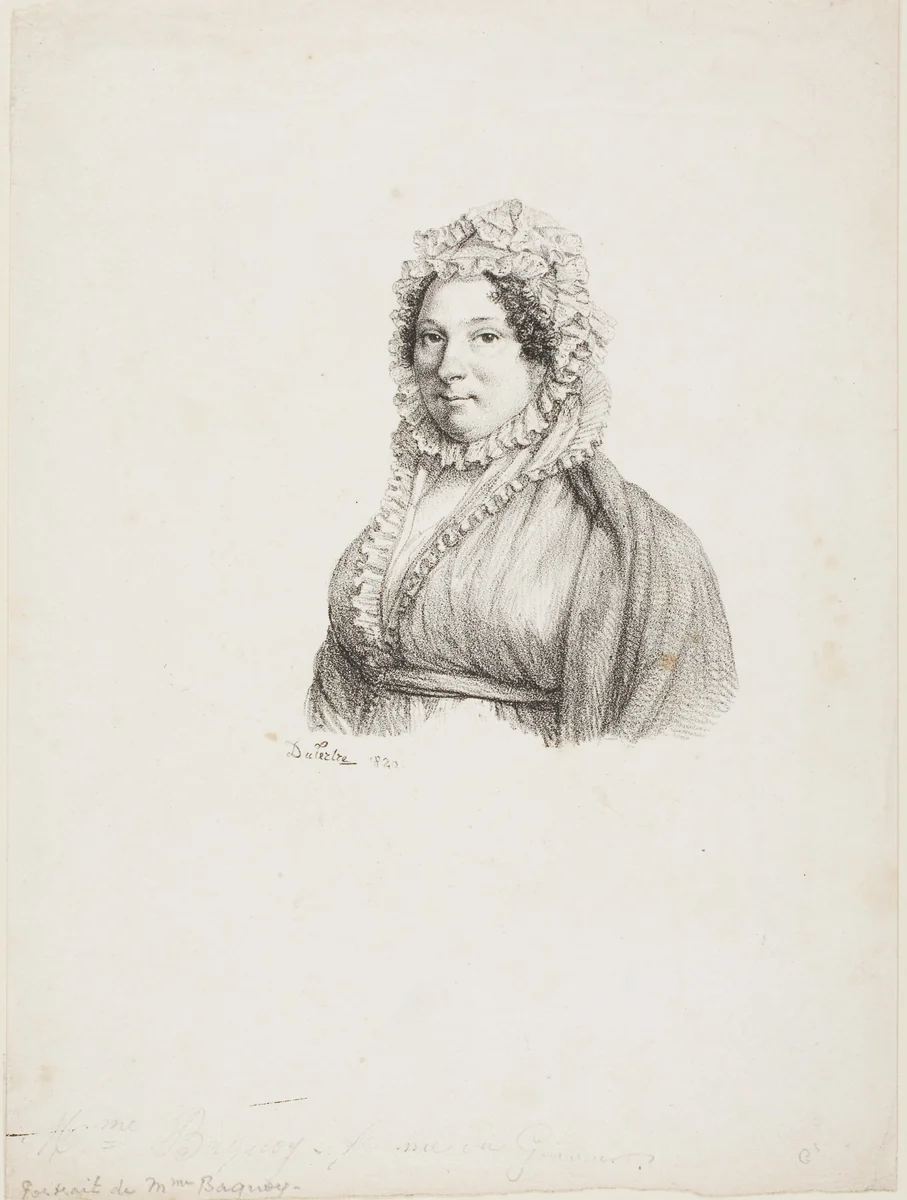 Portrait of Madame Baquoy by André Dutertre, print, 1820