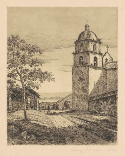 Mission Santa Barbara, Looking South by Henry Chapman Ford, print, 1888