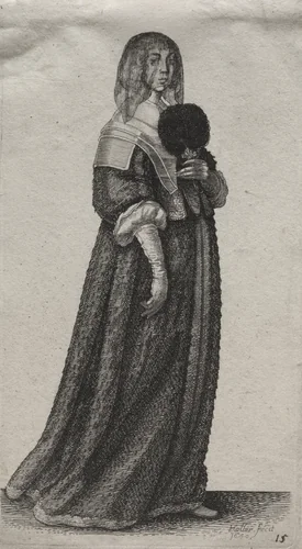The Several Habits of English Women, from the Nobility to the Country Women as they are in these times: The Veiled Woman by Wenceslaus Hollar, print, 1640