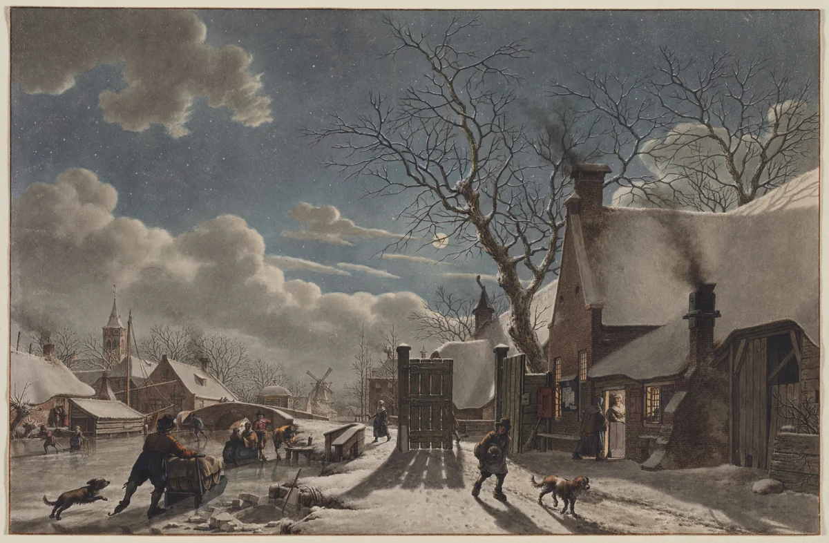 Winter Night in a Dutch Town by Jacob Cats, drawing, 1797