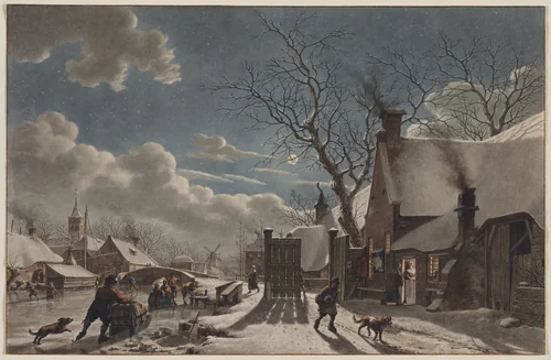 Winter Night in a Dutch Town by Jacob Cats, drawing, 1797