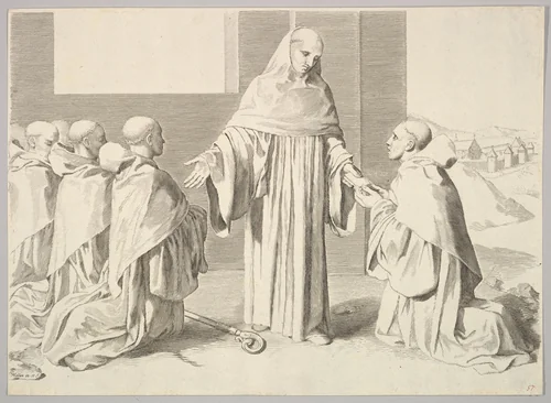 St. Bernard Presenting the Rule by Claude Mellan, print, 1600-1688