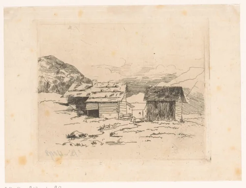Berglandschap met twee huizen by Maria van Hohenzollern-Sigmaringen, print, 1868-1912
