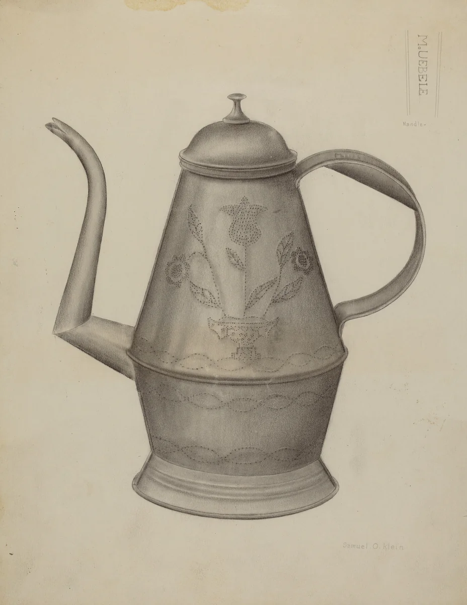Pa. German Coffee Pot by Samuel O. Klein, index of american design, 1937