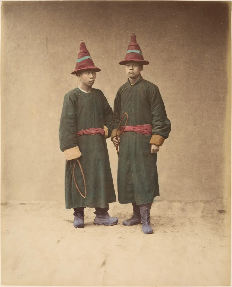 [Two Chinese Men in Matching Traditional Dress] by Raimund von Stillfried, photograph, 1870-1879
