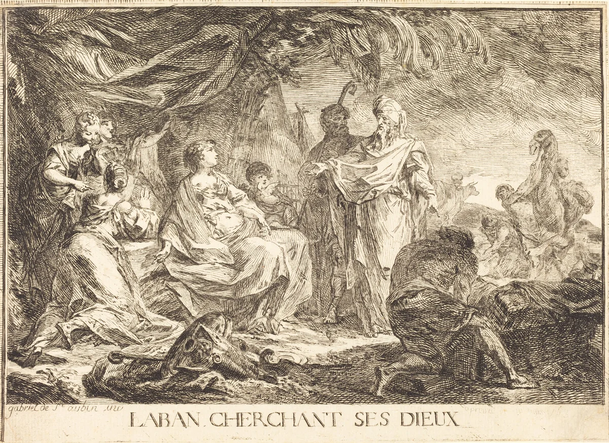 Laban cherchant ses dieux (Laban Searching for his Household Gods) by Gabriel de Saint-Aubin, print, 1753