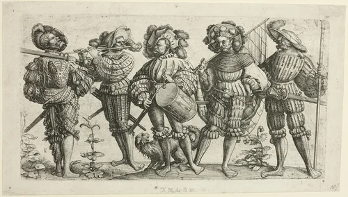 Five German Soldiers by Daniel Hopfer, print, 1490-1536