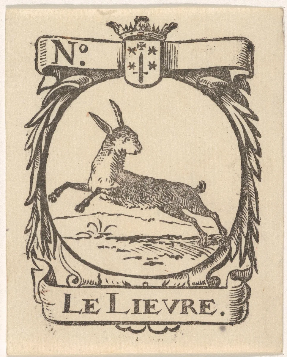 Handelsetiket met een haas en het wapen van de stad Haarlem by Isaac Vincentsz. van der Vinne, print, 1681-1740