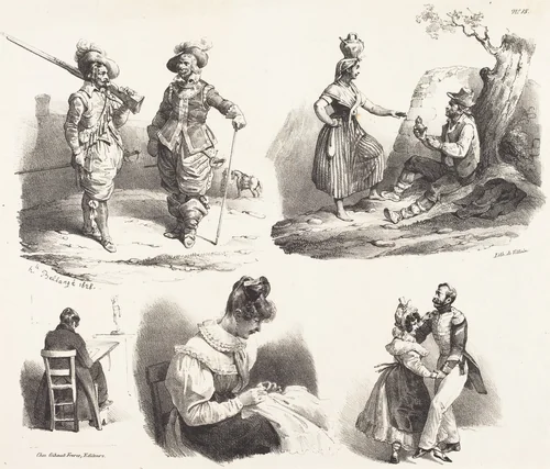 Five Vignettes by Hippolyte Bellangé, print, 1800-1860