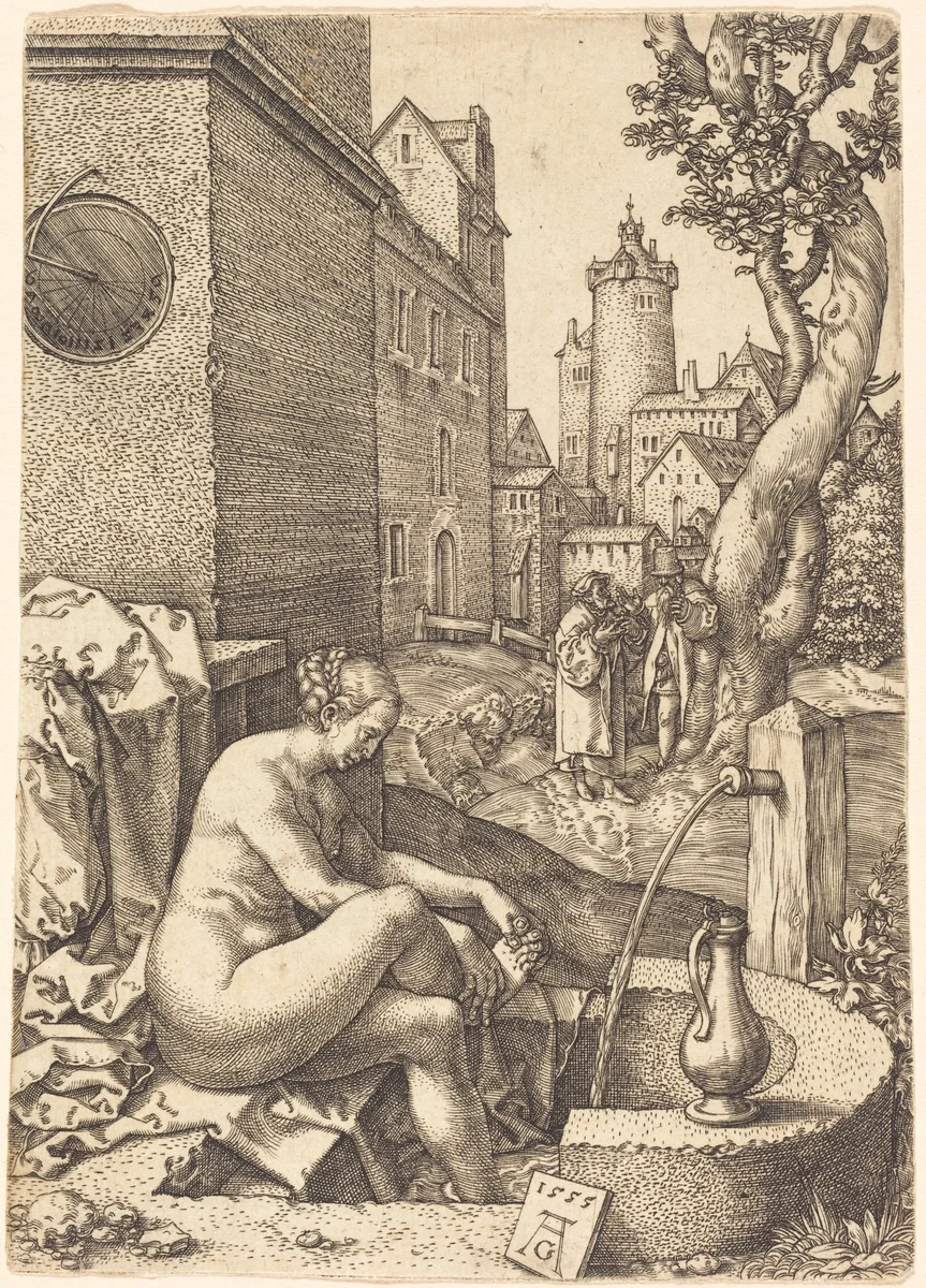 Susanna Surprised by the Two Elders by Heinrich Aldegrever, print, 1555