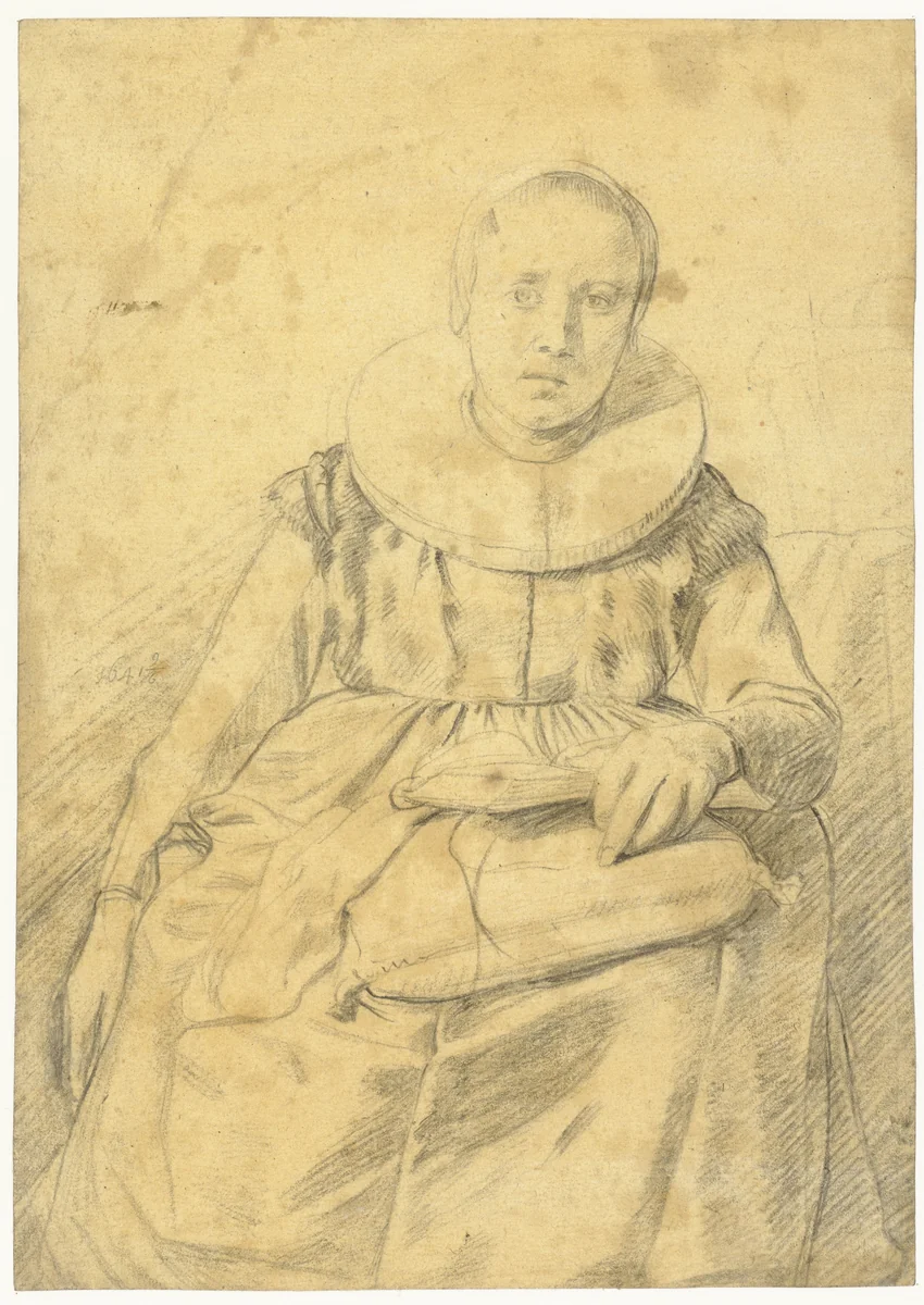 Seated Woman with a Cushion and Book on her Lap by Salomon de Bray, drawing, 1641