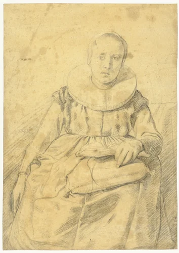 Seated Woman with a Cushion and Book on her Lap by Salomon de Bray, drawing, 1641