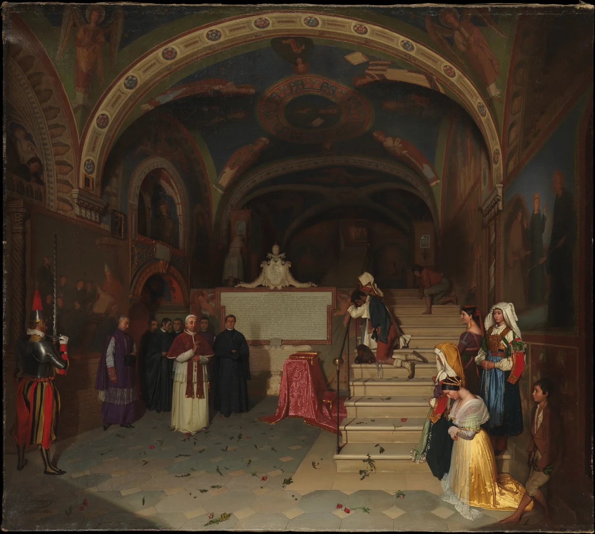 Pope Gregory XVI Visiting the Church of San Benedetto at Subiaco by Jean-François Montessuy, painting, 1843