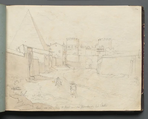 Album with Views of Rome and Surroundings, Landscape Studies, page 06a: "Rome von der Porta St. Paolo" by Franz Nadorp, book, 1830-1870