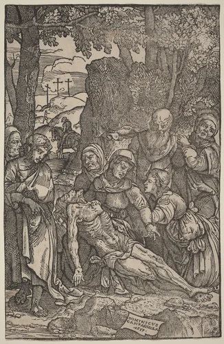 Lamentation of Christ by Domenico Campagnola, print, 1517