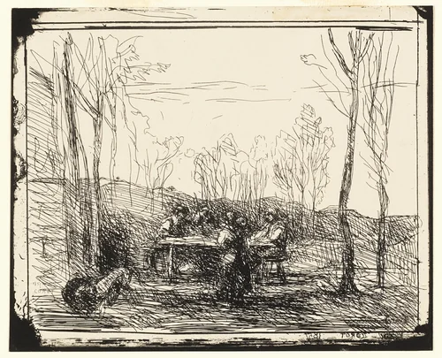 A Picnic in the Clearing by Jean-Baptiste-Camille Corot, print, 1857