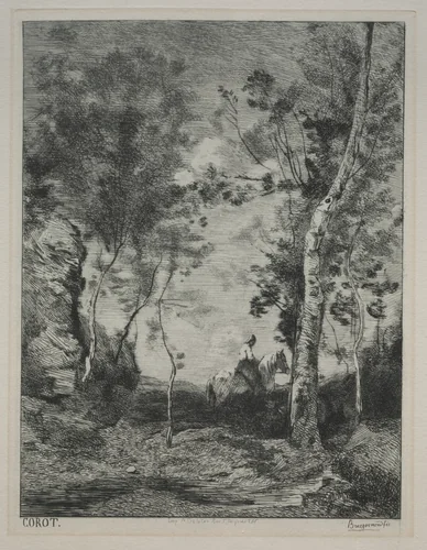 Landscape, or The White Horse, after Corot by Félix Bracquemond, print, 1853-1863