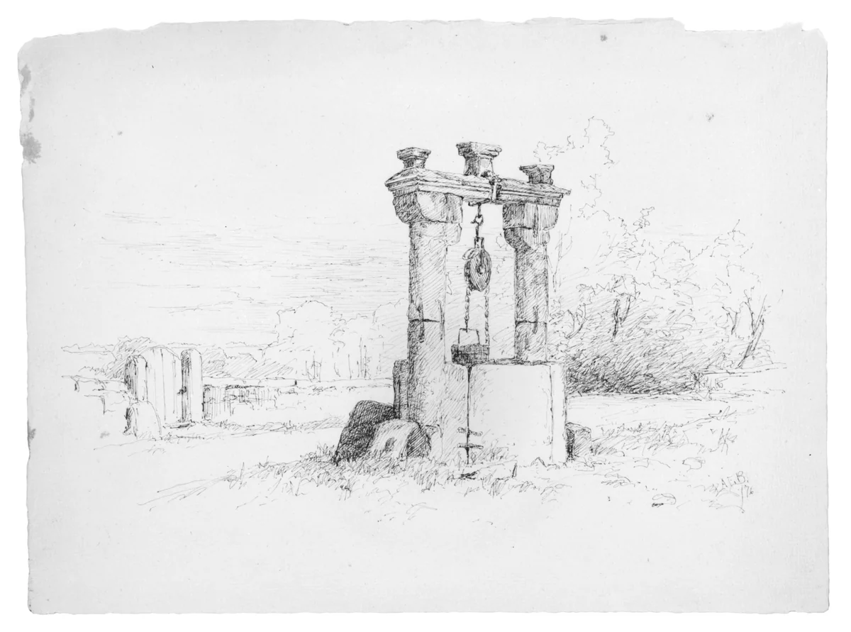 Sketch of a Well, Roden Thor, Germany by Andrew Fisher Bunner, artwork, 1876