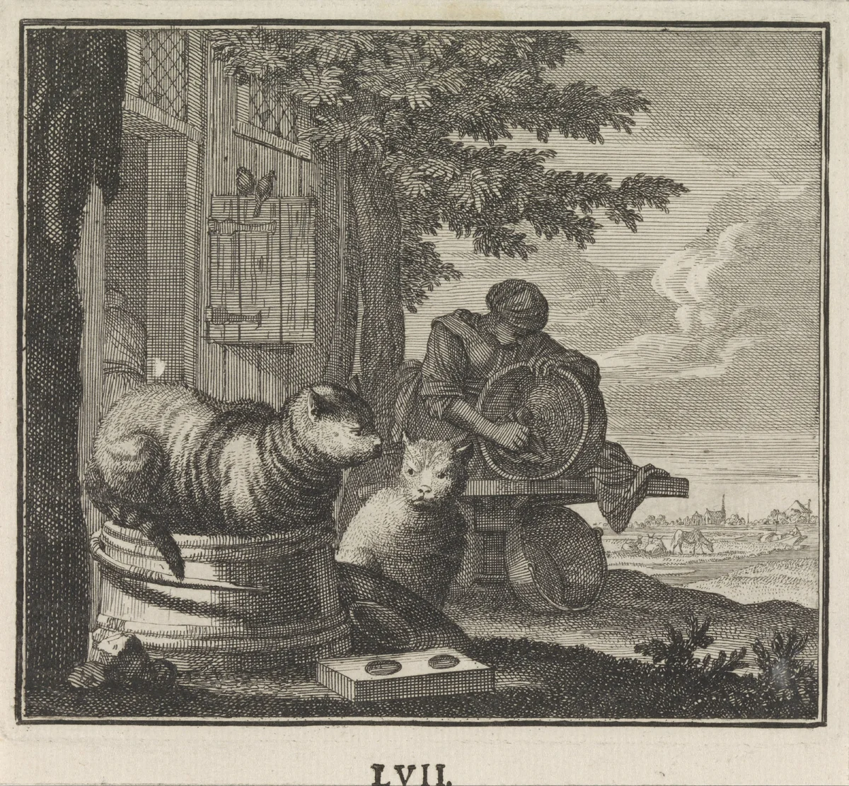 Embleem: kat by Caspar Luyken, print, 1695-1705