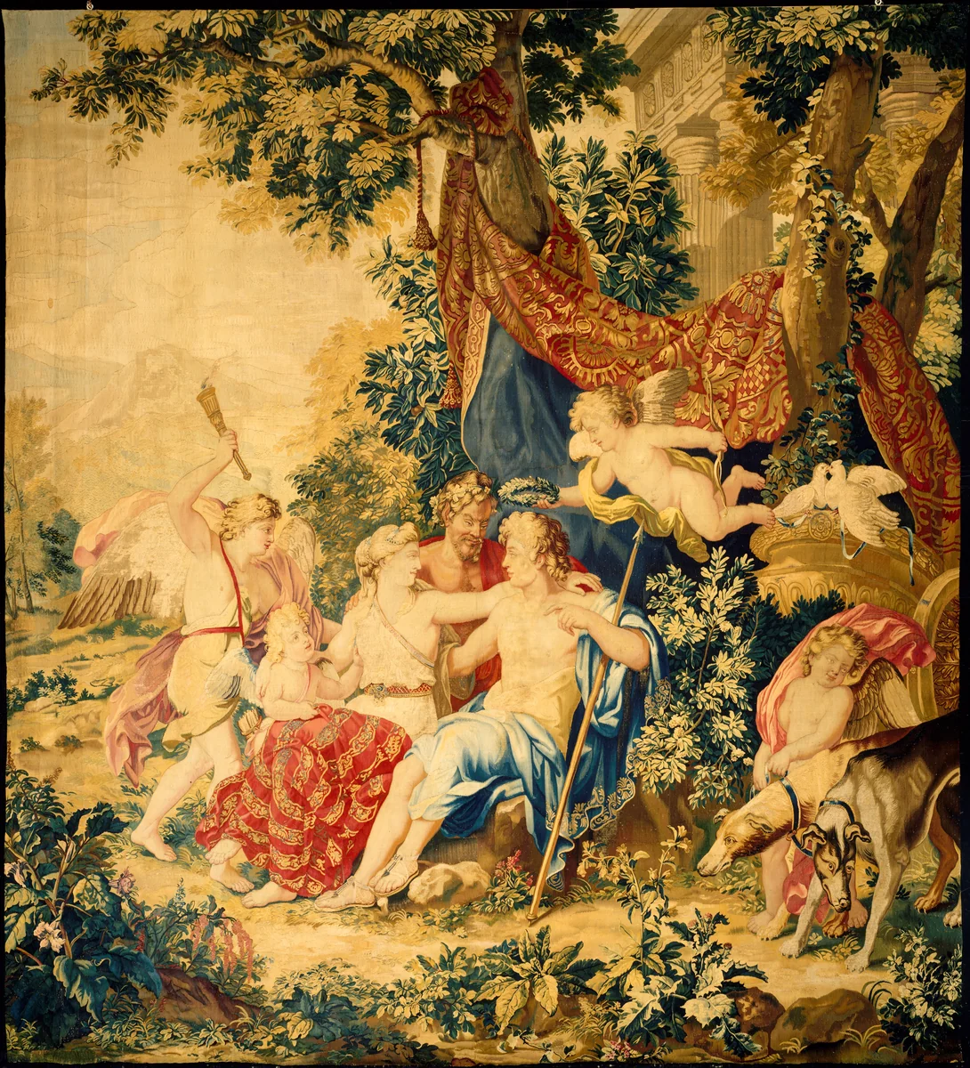 Venus and Adonis from a set of Mythological Subjects after Raphael by Raphael, textile, 1686-1690